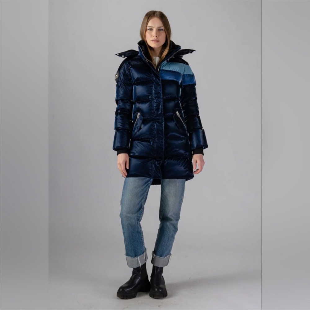 Women's Woodpecker Penguin Blue Steel Long Coat size XS NWT